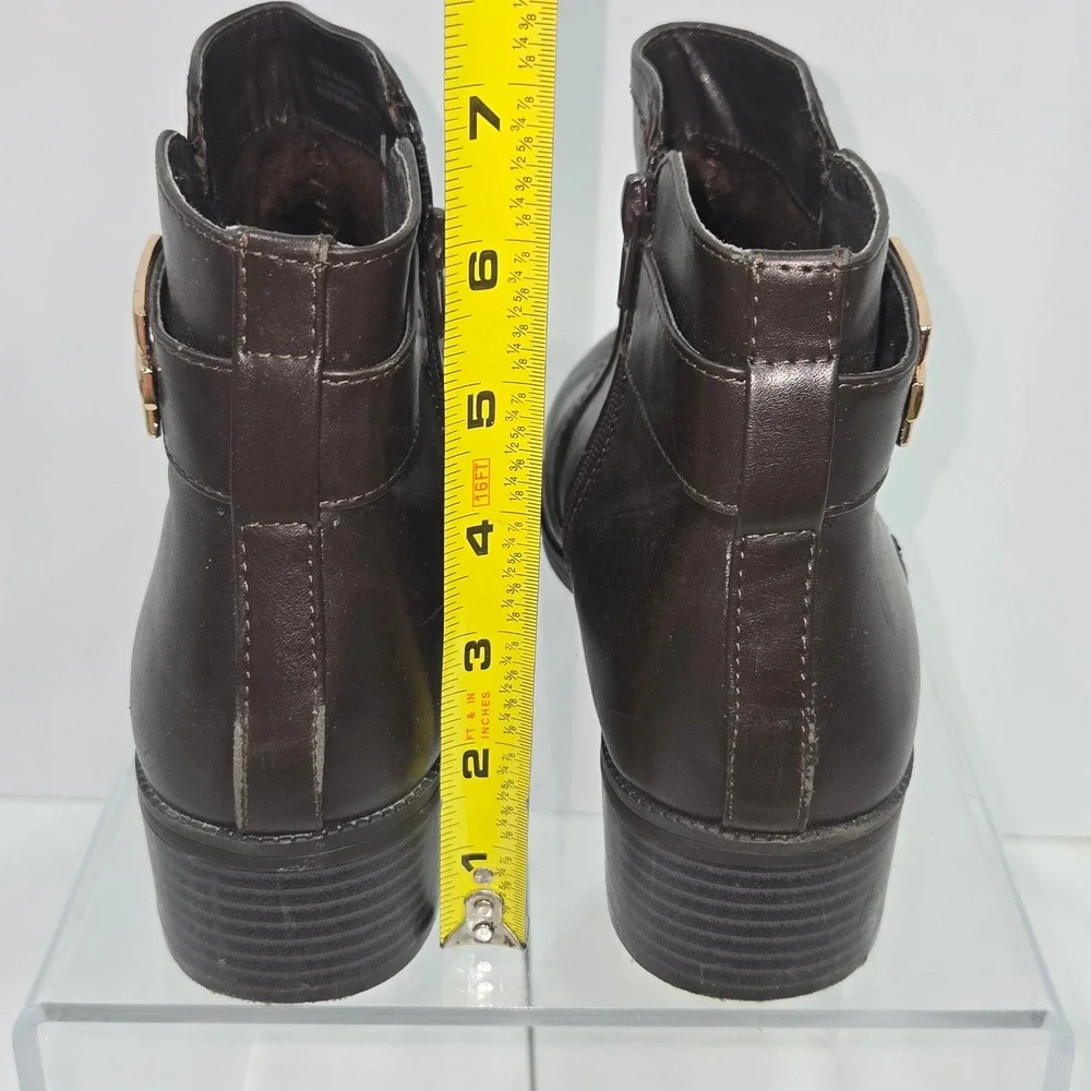 Toetos Alexis-03 Women Dark Brown Ankle Boots Side Buckle Low Block Heel Size 10